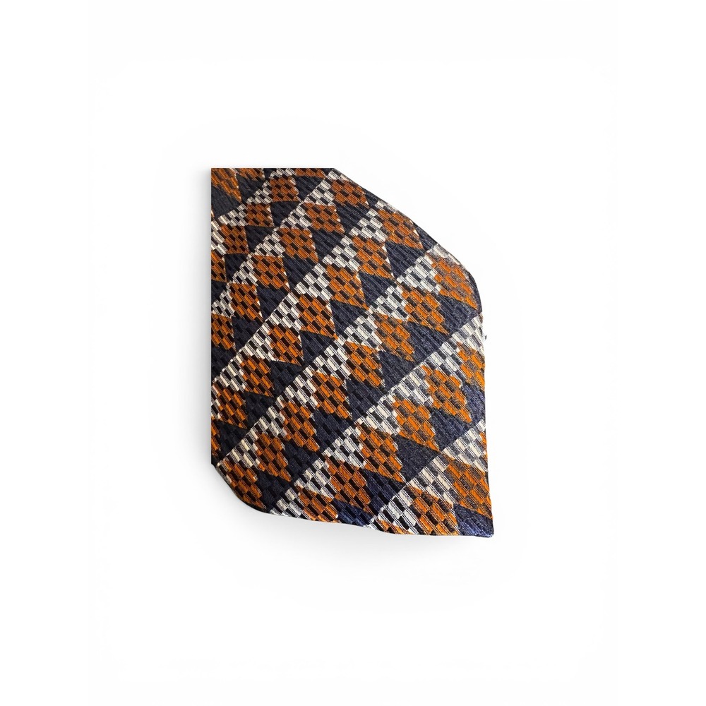 Stefano Milano Silk Tie Hand Made Italy Geometric Triangle Navy Orange 62.5 x 4"